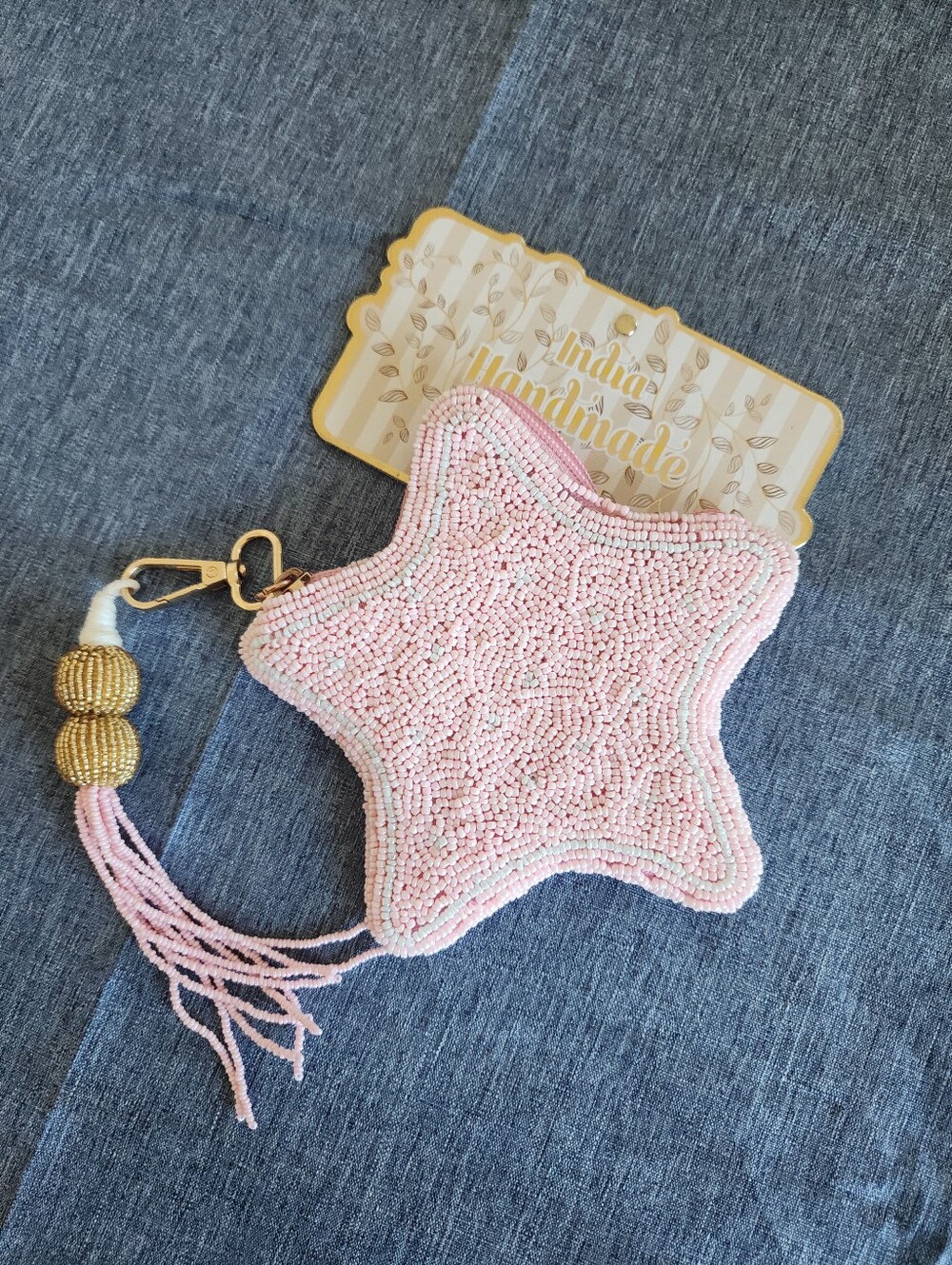NEW Pink Beaded Star Coin Purse